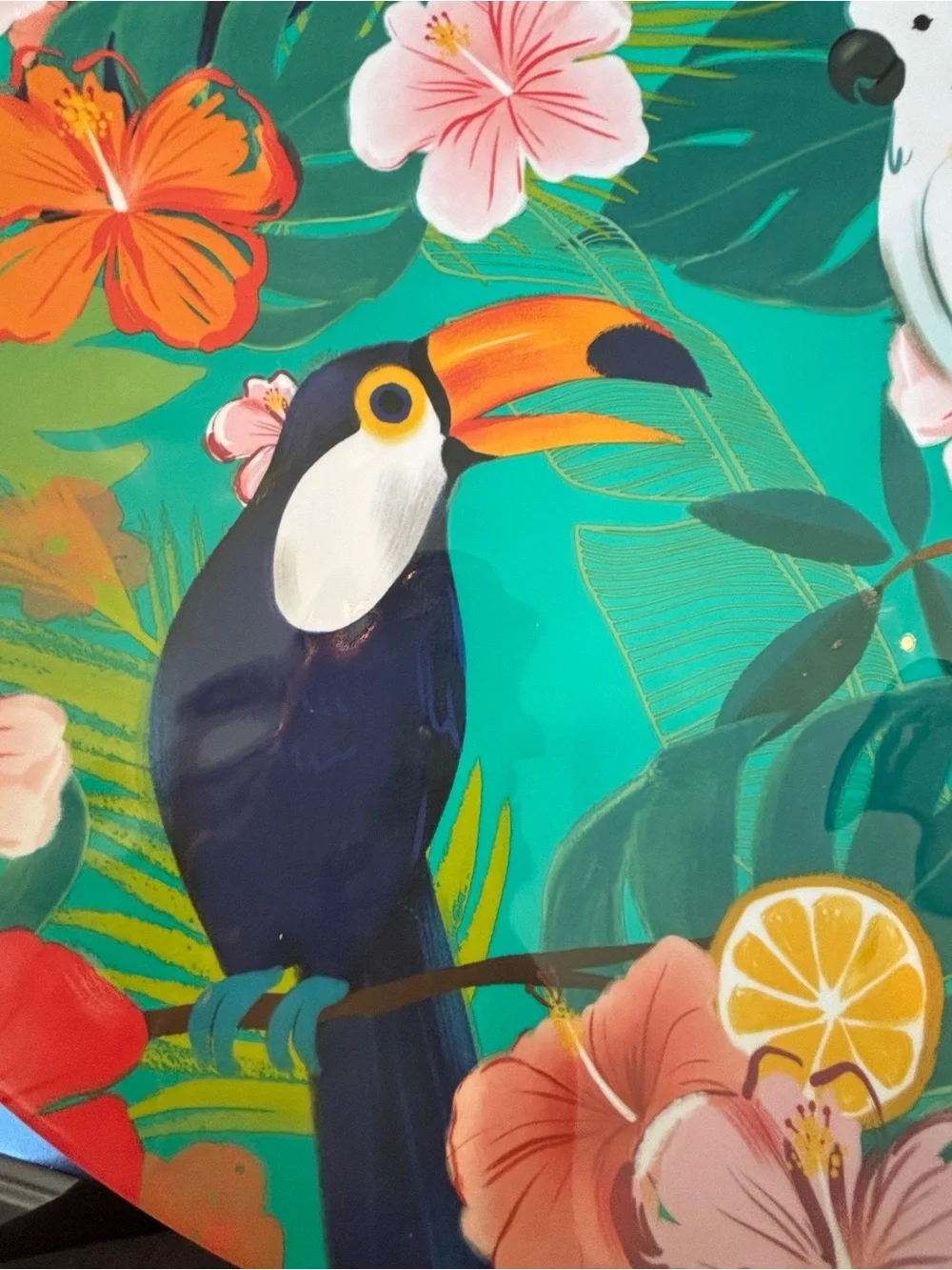 TWO! Celebrate Summer Together Tropical Toucan Melamine Serving Platters 19”